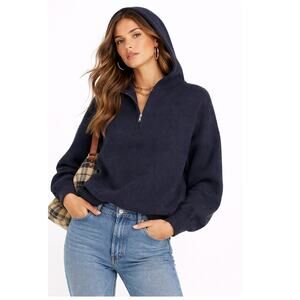 Vintage Tarazzia Womens Wool Blend Hoodie Navy 1/4 Zip Soft Retro Weekends